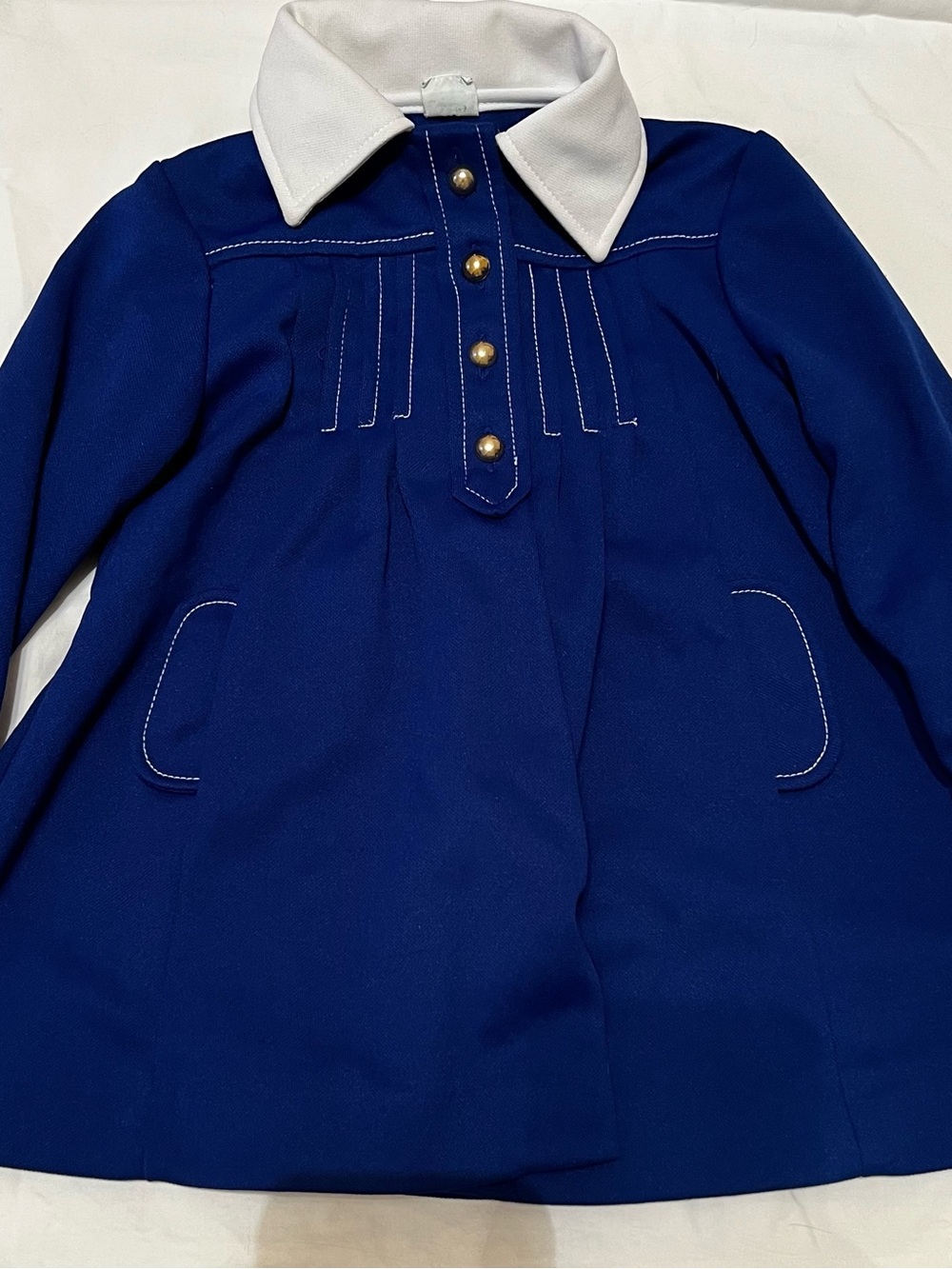 Vintage Royal Blue Dress with White Collar and Gold Buttons